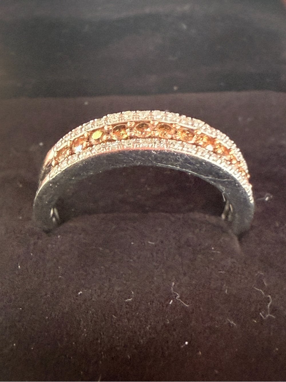 Champagne & White Diamond-Accent Pavé Band Mens or Women’s Ring Sz10 - Picture 6 of 16